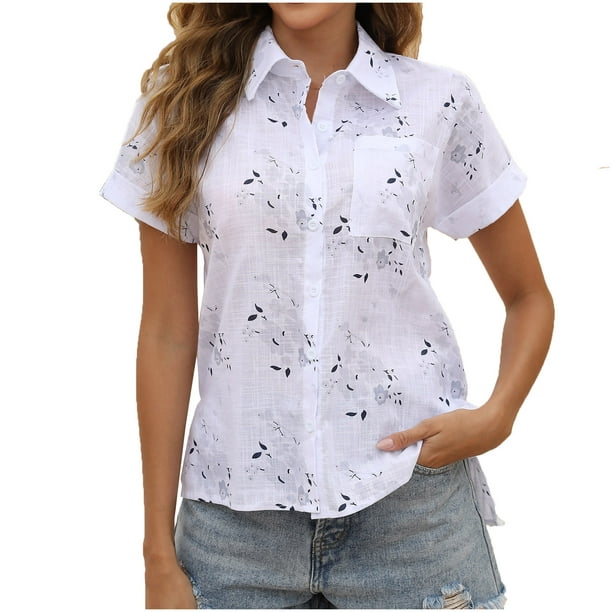 Summer Plus Size Summer Tops Fashion Women's Short Sleeve Turndown Collar  Round-Neck Button Casual Elastic Comfy Blouse Shirts V Neck Tshirt Women on  Clearance 