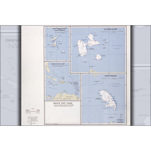 24"x36" Gallery Poster, cia map French West Indies 1960