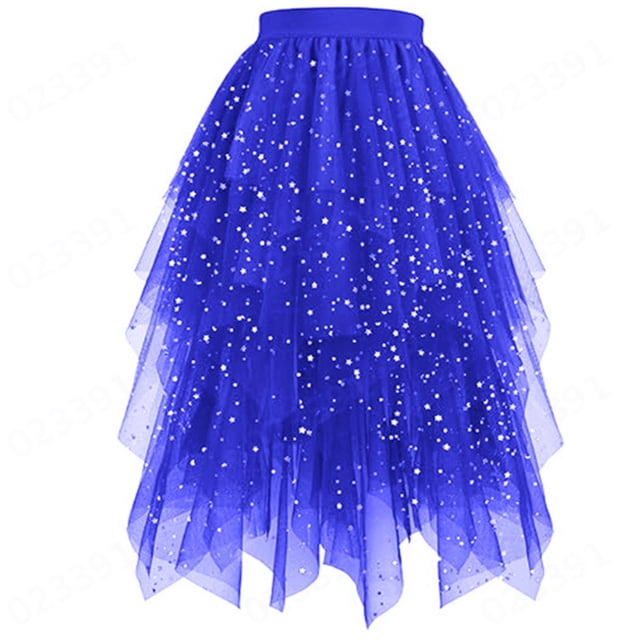 GDREDA Womens A Line Midi Skirt Elegant Sheer Layered With Ruffled Hem Lightweight Flowy For Casual Party Wear Blue,L