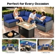 thumbnail image 3 of Vcatnet 6 Pieces Outdoor Patio Furniture with Fire Pit, Wicker Outdoor Conversation Set, Outdoor Sectional with Coffee Table, Navy Blue, 3 of 10