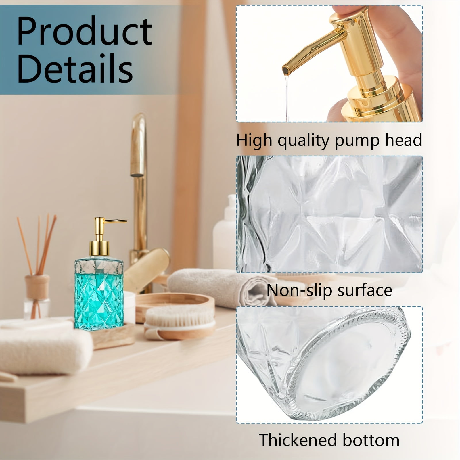 AIGIA Glass Soap Dispenser 12oz Liquid Hand Soap Dispenser, Rustproof Pump for Kitchen & Bathroom,Great for Lotions,Essential Oil,Liquid Soaps(2 Pack)