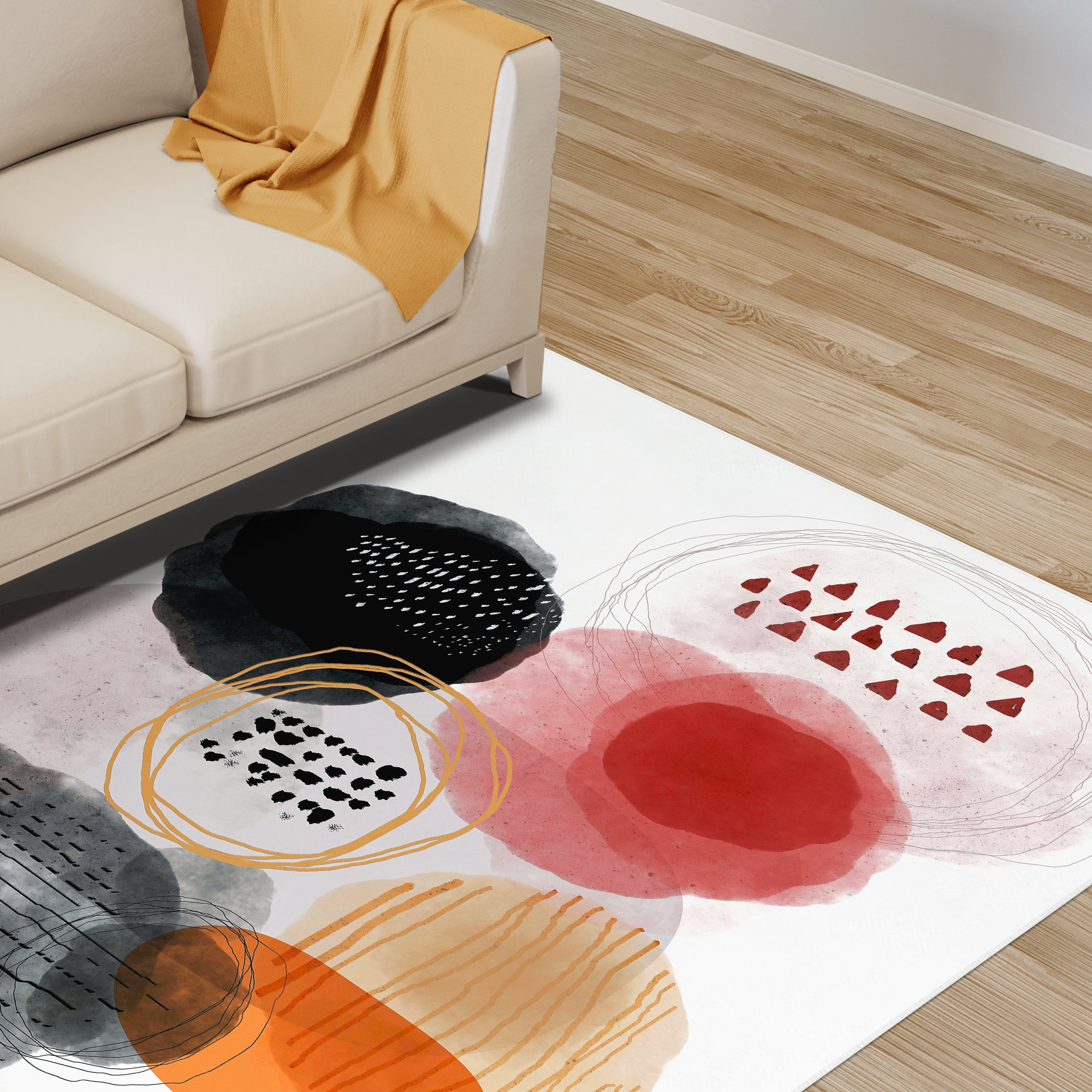 Forest Sunset Washable Geometric Art Area Rug size 5'x8', Power-loomed, Heavenly Softness with Non-Slipping Backing