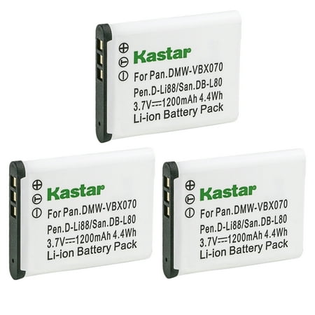 Image of Kastar 3-Pack Battery DB-L80 Replacement for Sanyo VPC-CG100EXW-B VPC-CG102BK VPC-CS1 VPC-CS1EX-B VPC-CS1EXP-B VPC-CS1P VPC-GH1 VPC-GH1EX-B VPC-GH2 VPC-GH3 VPC-GH4 Camera