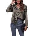 thumbnail image 1 of Frontwalk Ladies Tops Long Sleeve Blouse Button Down Shirts Office Plain Tunic Shirt Lapel Neck Dark Gray S, 1 of 3