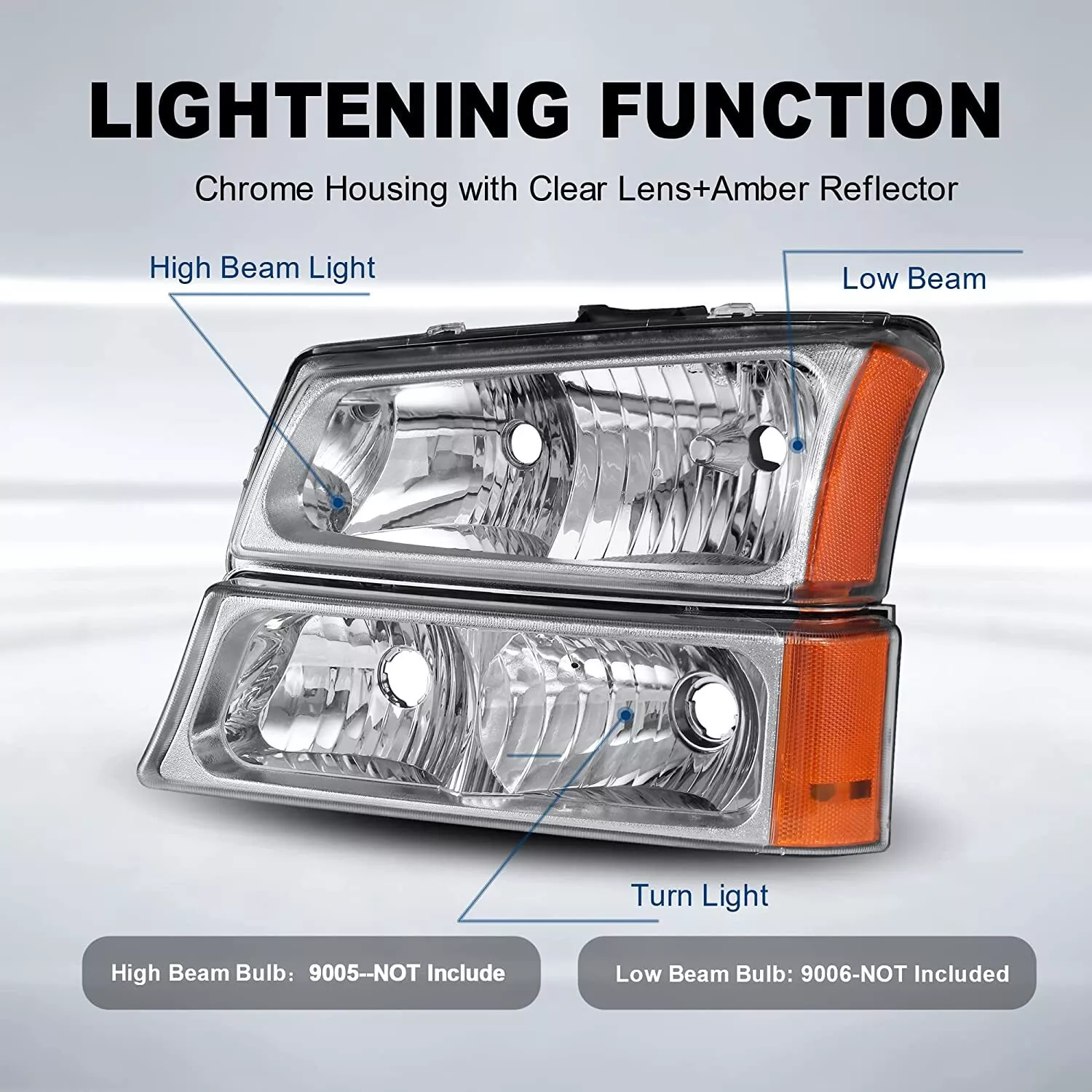 MOSTPLUS Fits 2003-2006 Chevy Silverado Avalance 1500 2500 3500 Chrome Headlights Assembly