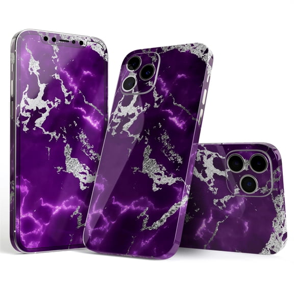 DesignSkinz Purple Marble & Digital Silver Foil V2 Full-Body Skin Decal Wrap Cover for iPhone 16