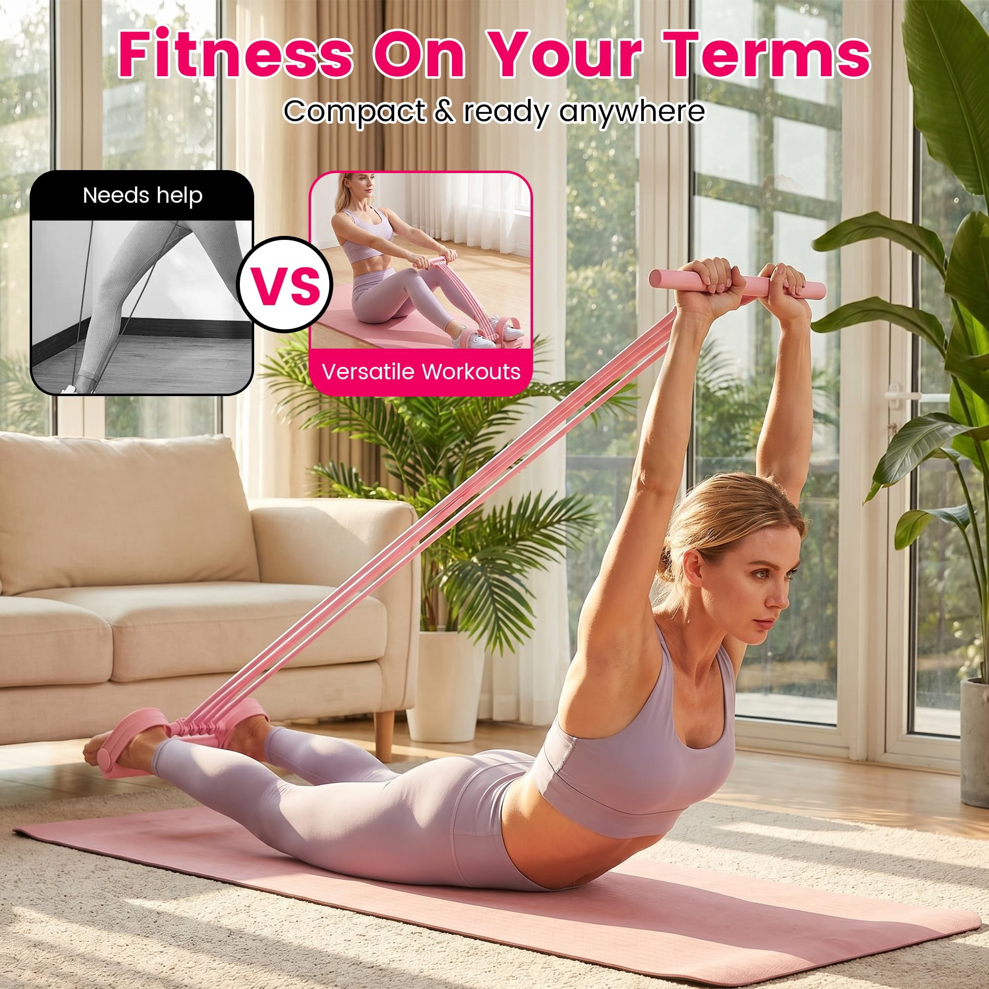 8 Tube Pedal Resistance Band with Handle, Upgraded Manual Tension Foot Trainer, Multifunction Rubber Fitness Band for Abdomen Waist Arm Leg Workout