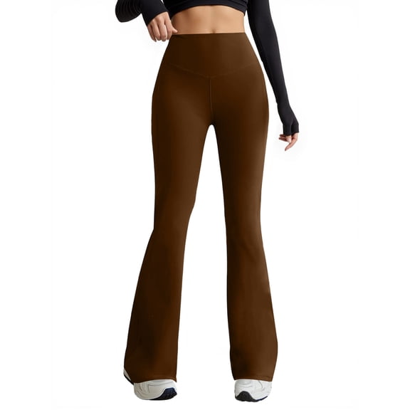 Resivox Women's High Waisted Wide Leg Yoga Pants with Pockets - Breathable Fabric with High Waist Design, Comfortable Fit for Workouts & Daily Activities, Trendy Style Brown XL