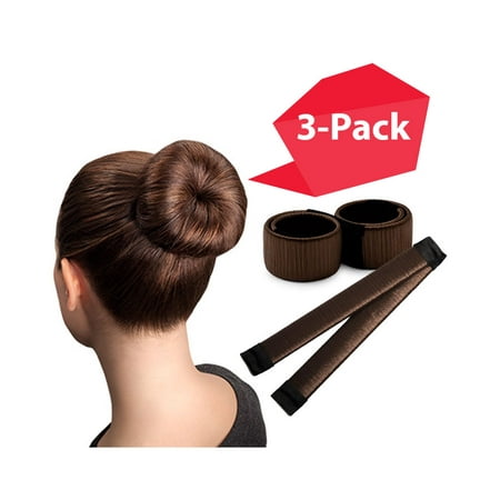 Brown Magic Bun Maker | 3 PACK | Perfect Hair Bun Maker | Hair Donut Maker | Easy Bun Hair | Ballet Bun Maker | Updo Hair Accessories | Bun Hair Tool | Grown Up & Kids Hair Accessories | Prom