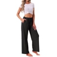 thumbnail image 2 of INSPIRE CHIC Women's Pajamas Pants Wide Leg Casual Ribbed Knit Loose Fit Sleep Soft Comfort Outfits Lounge Bottoms L Black, 2 of 6