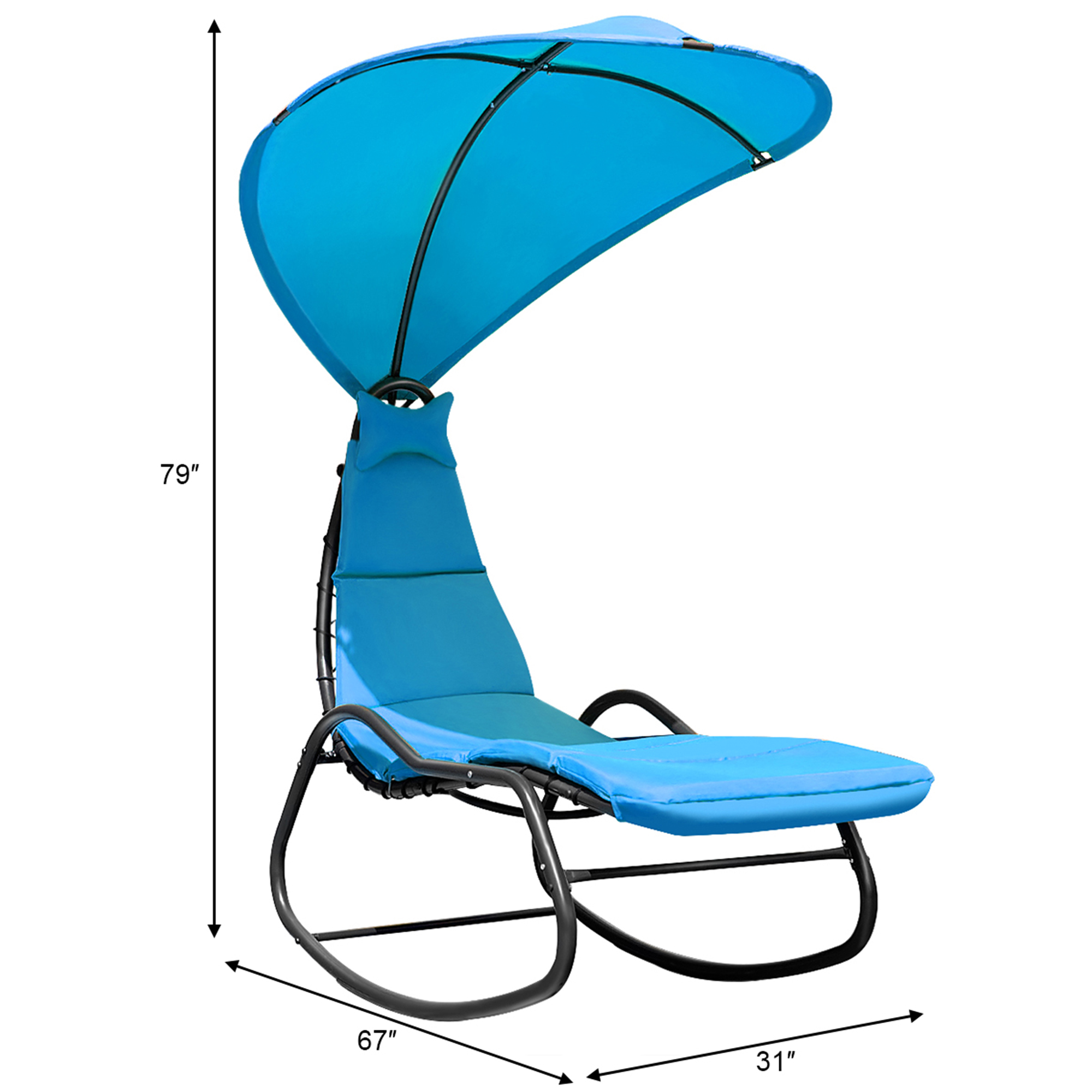Gymax Patio Lounge Chair Chaise Garden w/ Steel Frame Cushion Canopy Turquoise - image 3 of 9