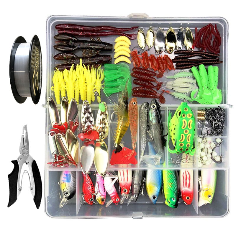 Plastic Worms Fishing Lures Baits Tackle Spinners Swimbait Crankbaits Topwater Lures,Minnow Variety Fishing Baits Rooster Tail Trout Salmon Colorful Fishing Gear Lures Kit Set Jigs Spinnerbaits 