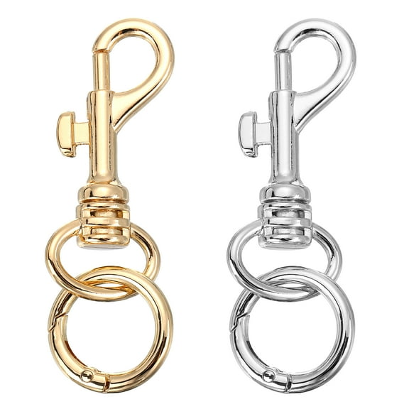 Uxcell 3.15" Swivel Eye Bolt Snap Hooks with Key Rings, 2Pcs Double Opening Metal Buckle Trigger Flag Clip with O Ring for Lanyard Keychain Bag Purse Hardware, Gold Tone/Silver Tone