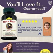 iwalu Organic Maca Root Capsules | Peruvian Black, Red, Yellow | Supports Energy, Endurance, Hormone Balance - 60 Vegan Capsules | NSF Certified & USA Made