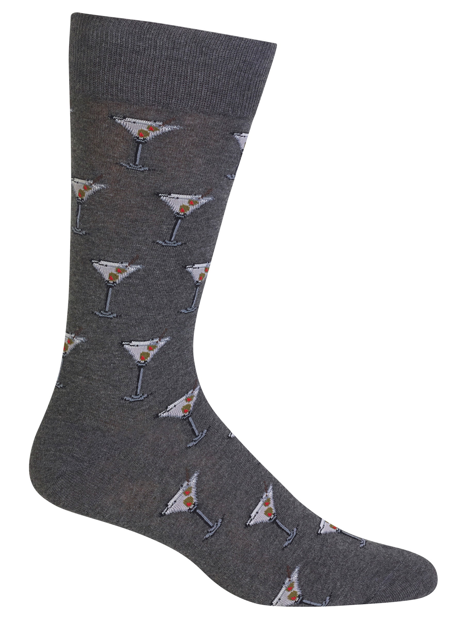 Martini Crew Socks for Men by Hot Sox. Fashion Novelty Socks for Men Charcoal Heather