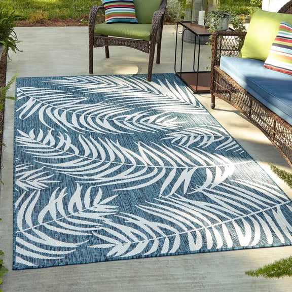 Unique Loom Outdoor Botanical Collection Area Rug - Palm (9' x 12' 2" Rectangle Teal/Ivory)