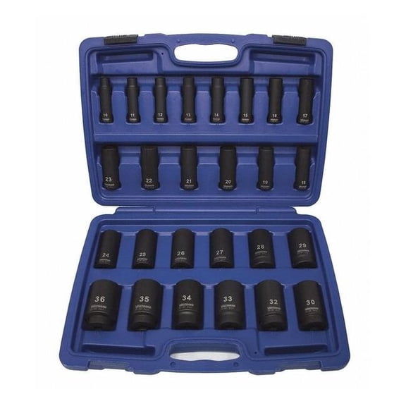 Westward Impact Socket Set, 1/2 in Drive, Metric, Black Oxide, 26-Piece 4PRG7