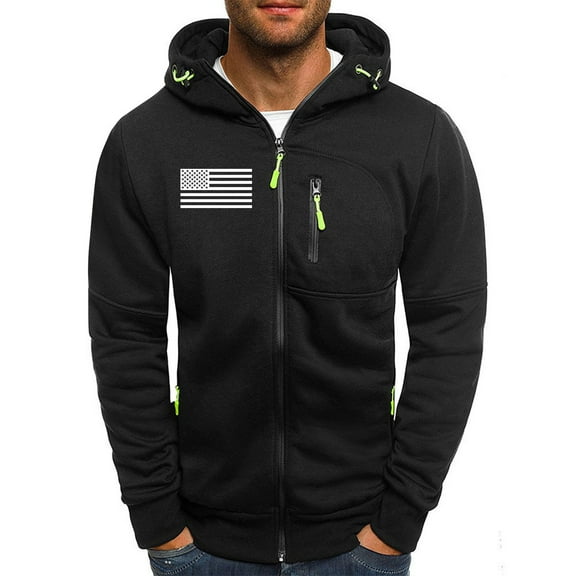 APEXFWDT Men's Big and Tall Full Zip Hooded Sweatshirt Jacket Long Sleeve Graphic Print Pullover with Zipper Pockets,L,Black