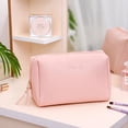 thumbnail image 2 of Large Capacity Travel Cosmetic Bag Portable Toiletries Bathroom Washbag Waterproof PU Leather Makeup Zipper Pouch Storage Bags (Pink), 2 of 7