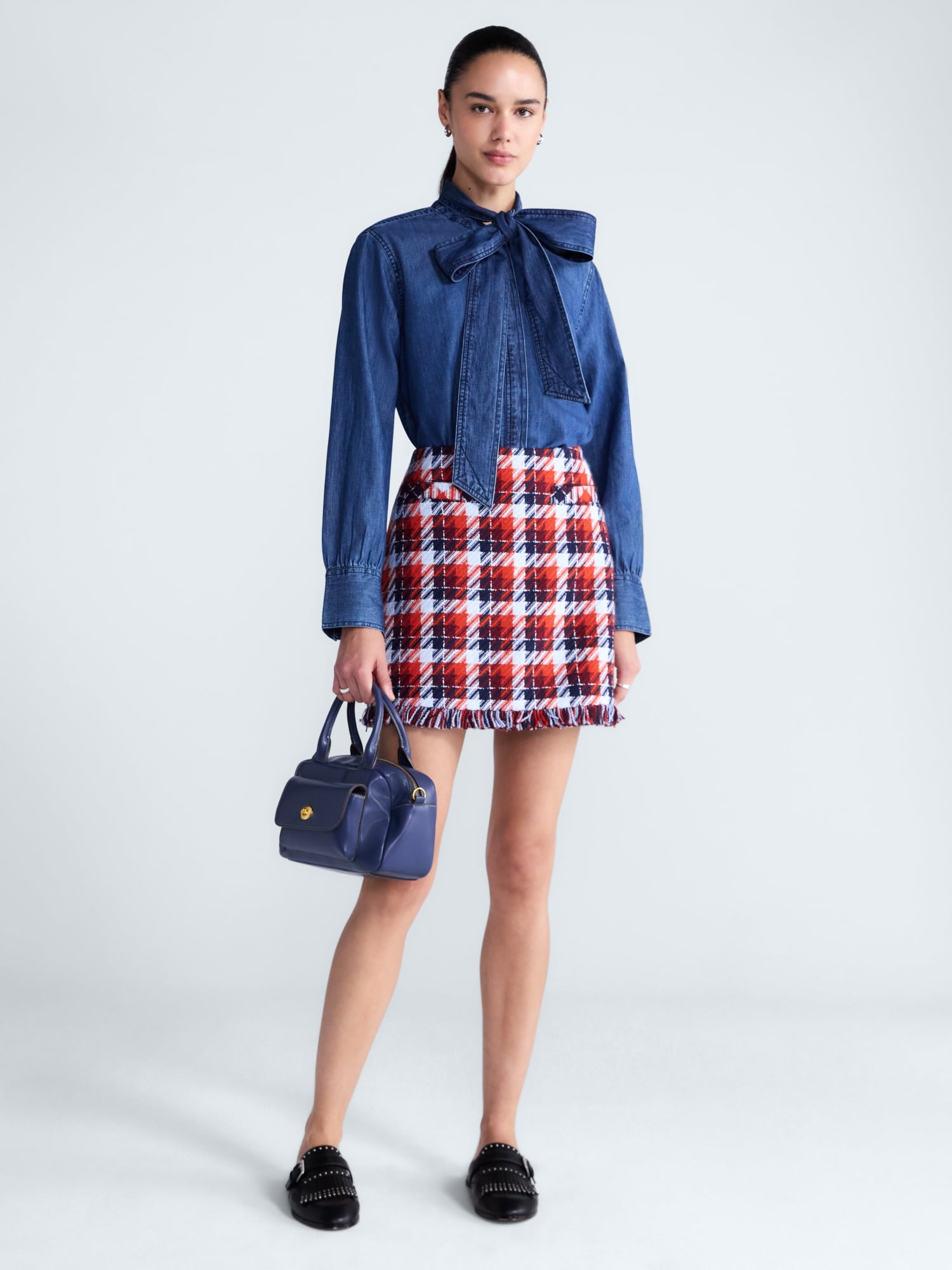 Free Assembly Women’s and Women's Plus Tweed Mini Skirt with Fringe Hem, Sizes 0-28