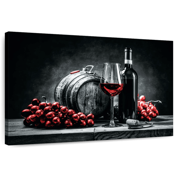 Elephant Stock Wine And Grapes Red Pop Wall Art - Horizontal Canvas Wall Art - Living Room Wall Decor - Food And Drink Canvas - Red And Black Decor - 12" x 8"