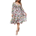 thumbnail image 3 of hirigin Women's Square Neck Ruffle Dress Long Lantern Sleeve Floral Print A-Line Casual Swing Mini Dress with Waist, 3 of 5