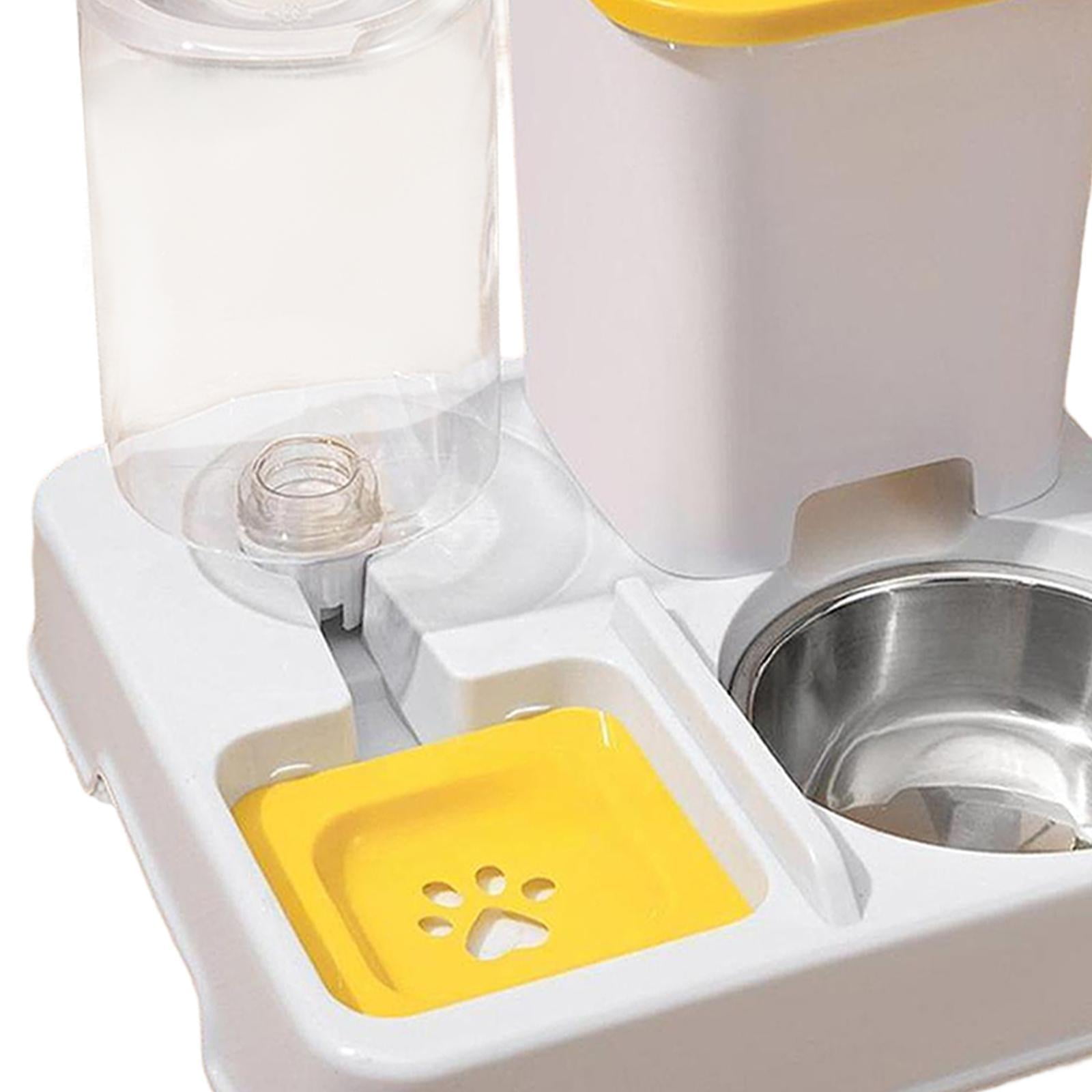 Serenable Automatic Dog Cat Feeder 2 in 1 Feeder and Water Dispenser Easily Clean Large Capacity Dry and Wet Separation for Dogs Rabbits yellow white