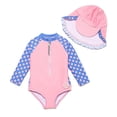 thumbnail image 1 of Traje de baño de una pieza para bebé niña UPF 50+ Protección solar Mangas largas Cremallera Snap Rash Guard (Pink Dot), 1 of 3