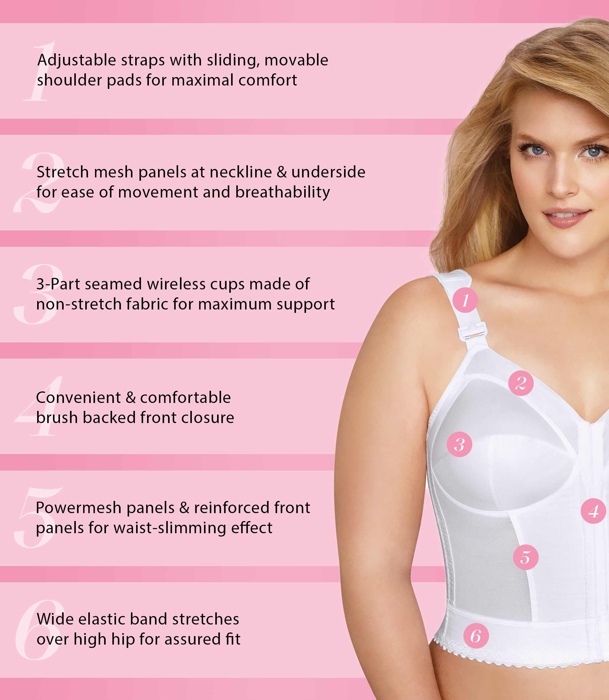 Exquisite Form 5107530 Fully® Slimming Wireless Back & Posture Support Longline Bra with Front Closure
