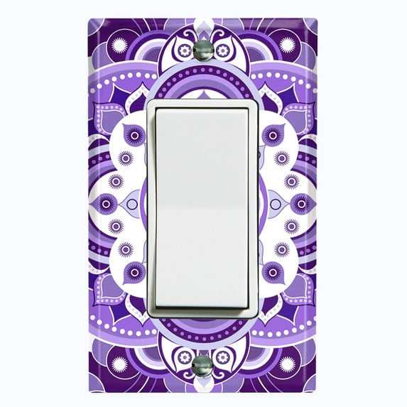 Metal Light Switch Plate Cover Mandala Purple White Floral Tile Pattern MDL085