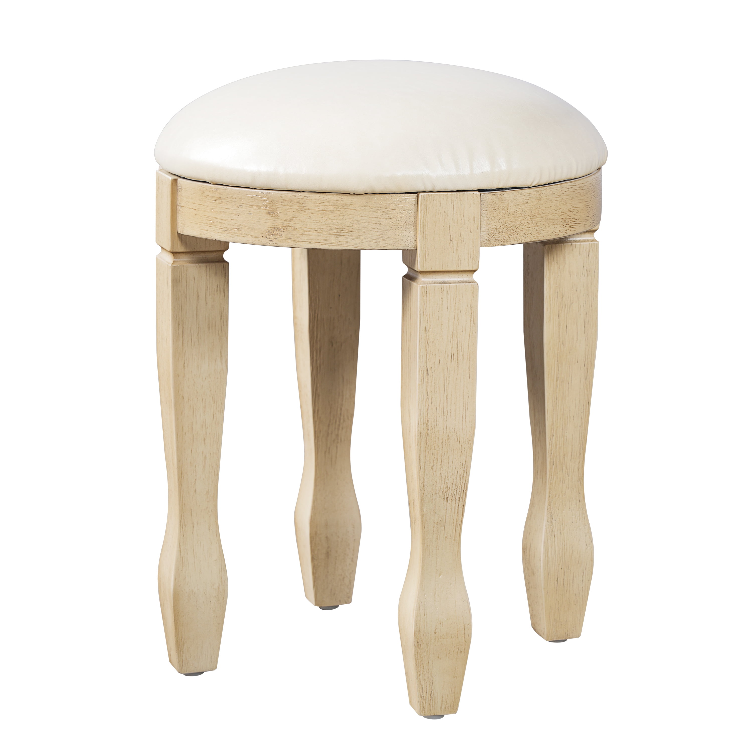 cream vintage dressing table 46" Vintage Makeup Vanity with Curved Flower Frame Mirror,Elegant Dressing Table with 5 Drawers and Leather Stool