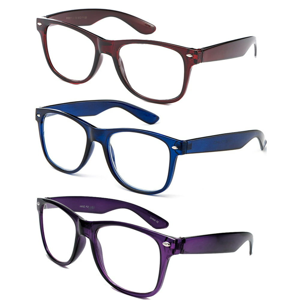 3 Pack Over Size Big Frame Women Reading Glasses Red Blue And Purple 3