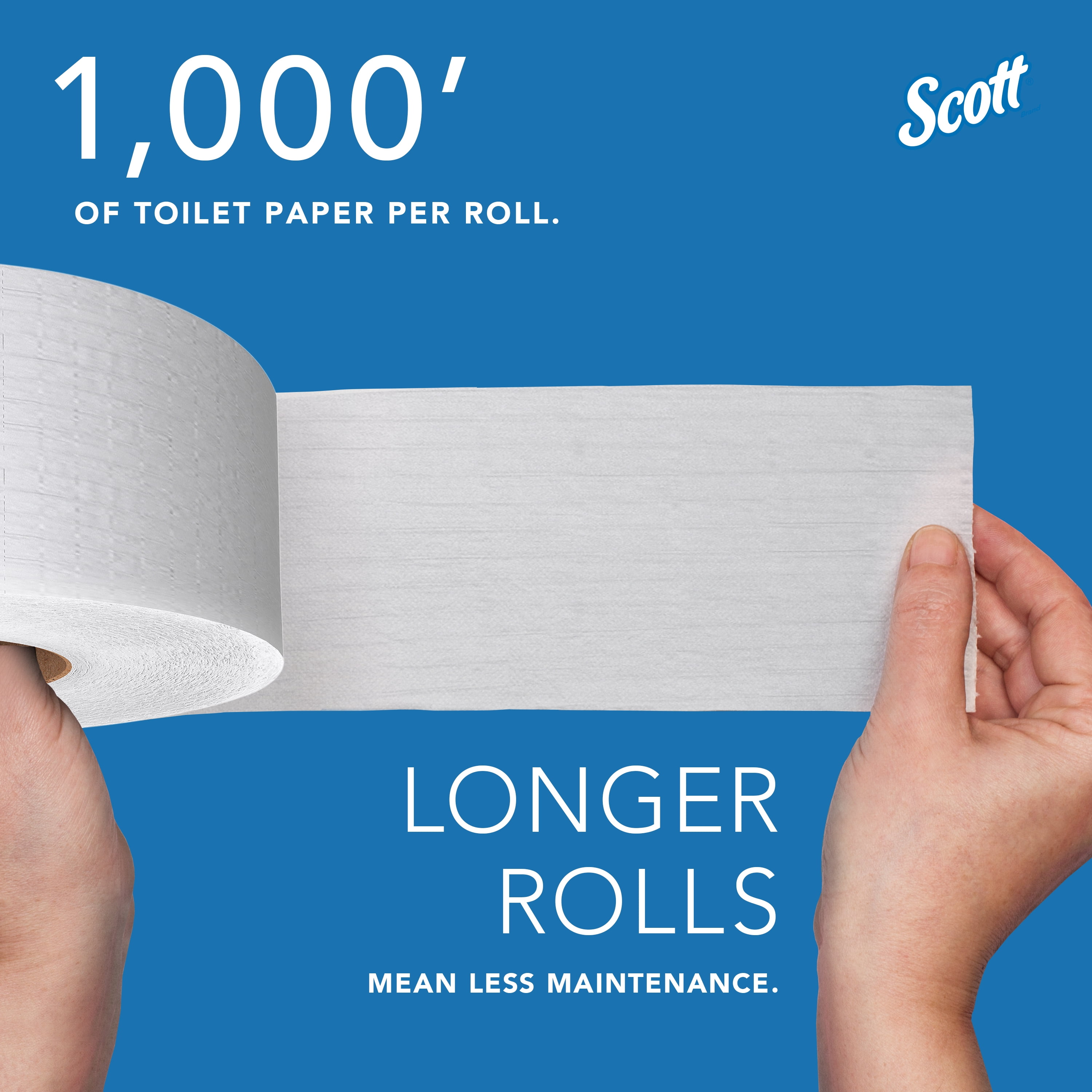 Scott Professional High-Capacity Jumbo Roll Toilet Paper, Bulk (07805), 2-Ply, Septic Safe, White, Non-Perforated (12 Rolls at 1,000' Each, 12,000'/Case)