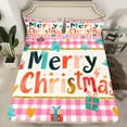 thumbnail image 2 of Manfei Cartoon Xmas Tree Queen Sheet Sets for Kid, Merry Christmas Flat Sheet, White Pink Buffalo Queen Fitted Sheet, Ultra Soft Home Decor, 4pcs, 2 of 7