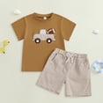 thumbnail image 2 of Toddler Boy Summer Outfits for Boys Toddler Kids Baby Boy Summer Clothes Sets Letter Print Short Sleeve Tops Shorts Outfits Gibobby(4-5 Years,Coffee), 2 of 5