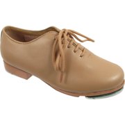 Angle View: Beige Leather-Like Upper Lace Up Jazz Tap Oxford Shoes 5-13 Womens