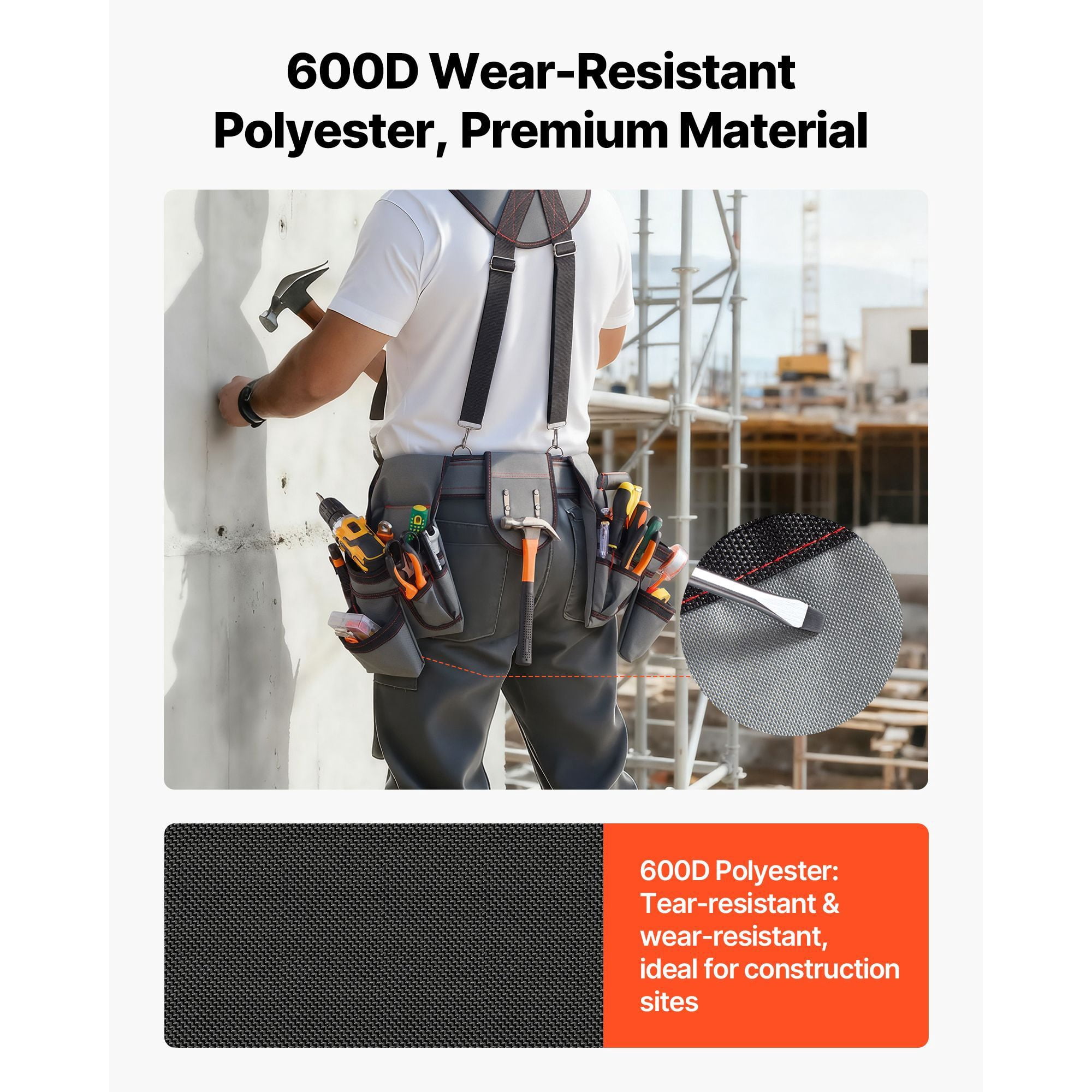 Tool Belt 22-Pockets, 600D Polyester Framers Belt with Ergonomic Comfort Waist, Adjustable 31.89-48.11 Inch, Abrasion and Tear-Resistant for Carpentry and Construction