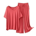 thumbnail image 2 of YanHoo Womens Pajama Sets 2 Piece V Neck Short Sleeves Top and Wide Leg Pants Pjs Set Soft Sleepwear Casual Lounge Sets, 2 of 4