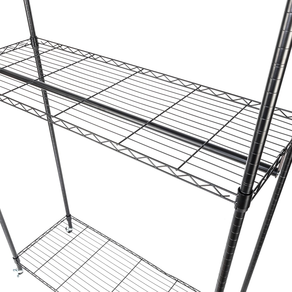 Kepooman 2 Tier Rod Clothes Garment Rack, Clothes Storage Hanger Shelf Hooks, Black