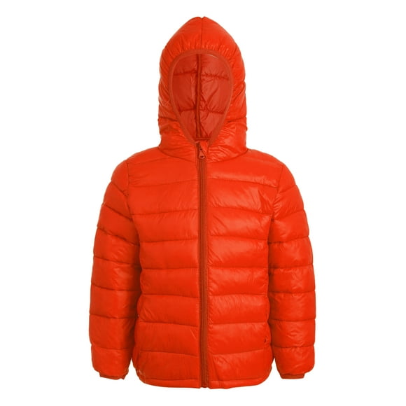 XUNZOO Kids Boys Girls Hooded Puffer Jacket Lightweight Coat Zipper Warm Winter Outerwear Orange 140