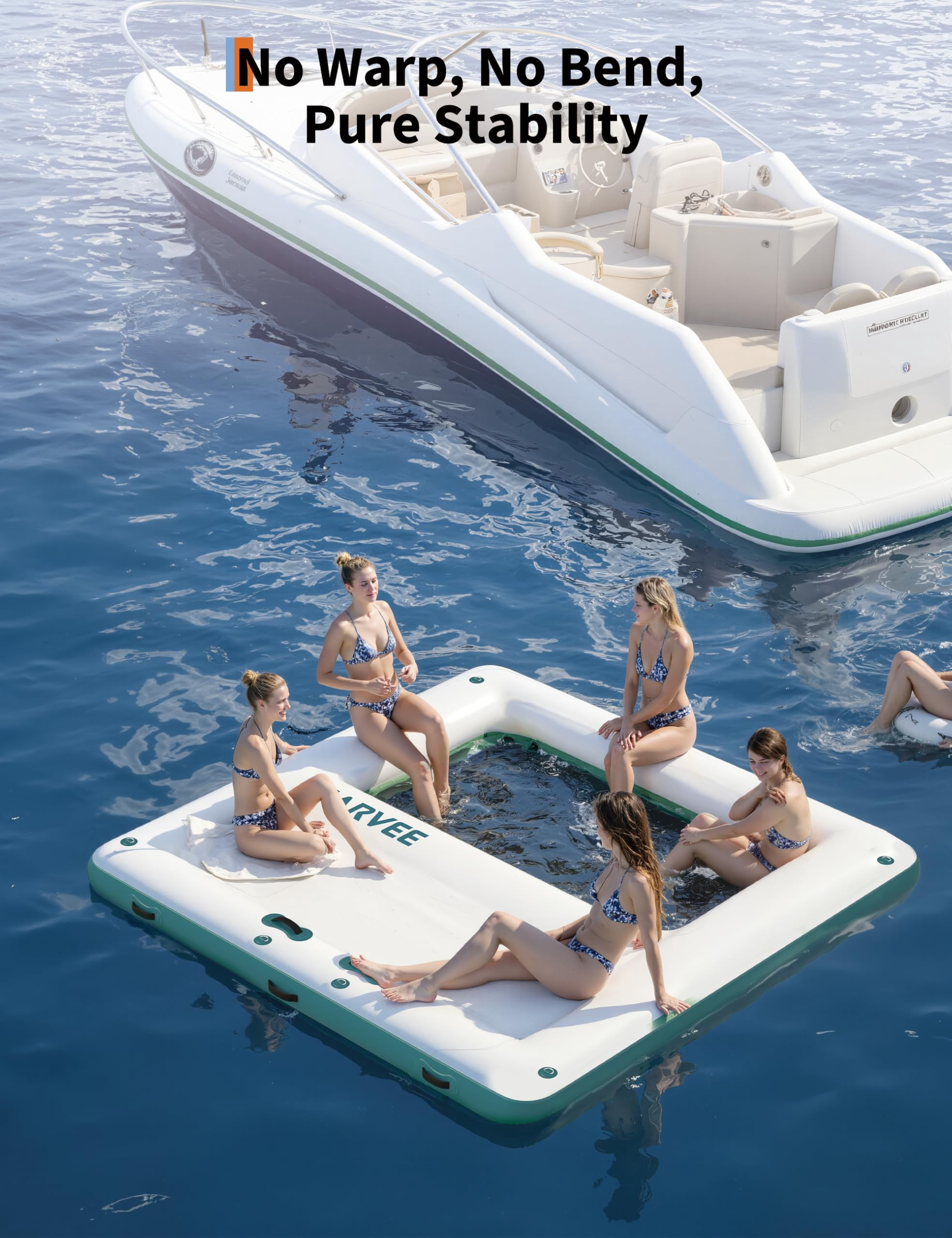 10x10FT Inflatable Floating Dock,Square Inflatable Dock Floating Platform with Mesh Swim Area,Non-Slip EVA Platform and Rope Ladder,Boats,Pool,Beach