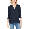 thumbnail image 1 of INC Blusa con cuello dividido para mujer, azul, mediana, 1 of 1