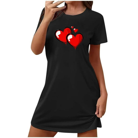 WREESH Plus Size Sleepshirts Women's Nightshirt Soft Nightgowns Short Sleeve Dress Sleepwear (S-2Xl) Black