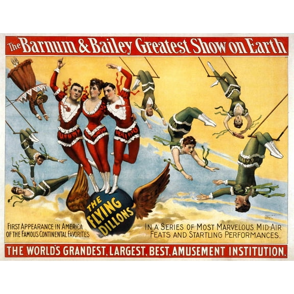 Buell "Barnum & Bailey" 1895 Flying Dillons Glossy Poster