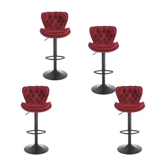 Set of 4 Bar Stools with Powder Footrest and Base Swivel Height Adjustable Mechanical Lifting Velvet, Powder Leg Simple Bar Stool (Red)