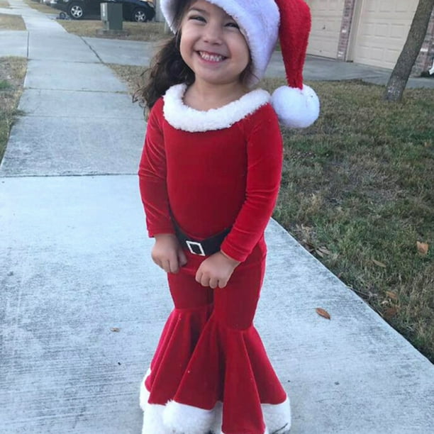Ropa De Navidad Para Ninos Traje De Papa Noel De Navidad De Terciopelo Con Parte Inferior De Campana De Manga Larga Conjunto De Trajes De 4 Uds Para Bebe De 2 A