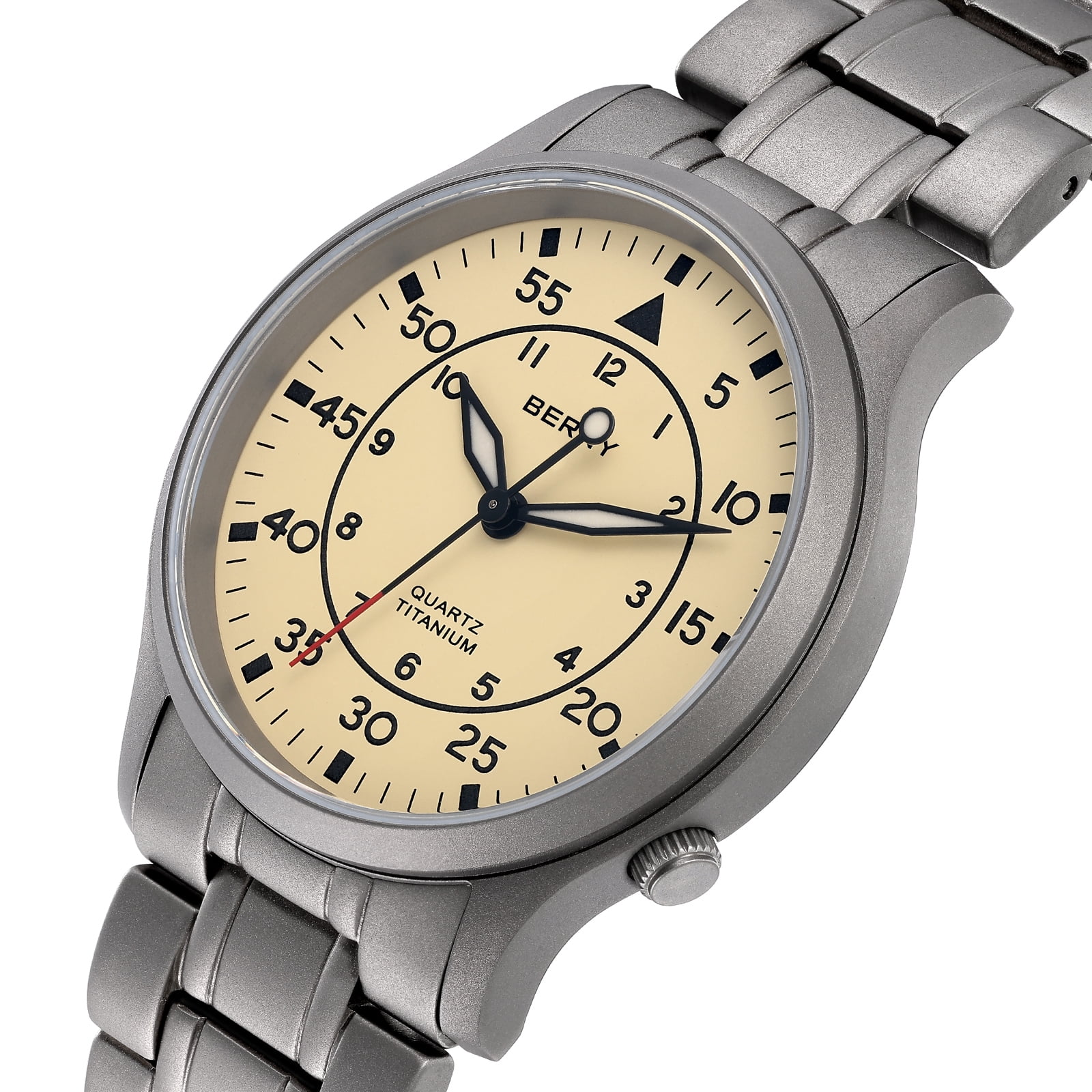 BERNY Titanium Watches for Men, Sport Military Men Watch with Japanese Quartz Movement, Super Luminous, Fashion Men's Field Watch, Casual 5ATM Waterproof Army Wristwatch, Beige