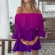 thumbnail image 2 of Mini vestido floral de manga acampanada y hombros descubiertos para mujer - Vestido informal de playa, 2 of 5