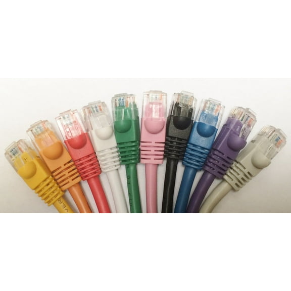 1ft Cat6 UTP 550MHz Copper Patch Cable Category 6 Unshielded Twisted Pair Snagless Network Internet Cord Molded Boots Assorted Colors 10 Pack