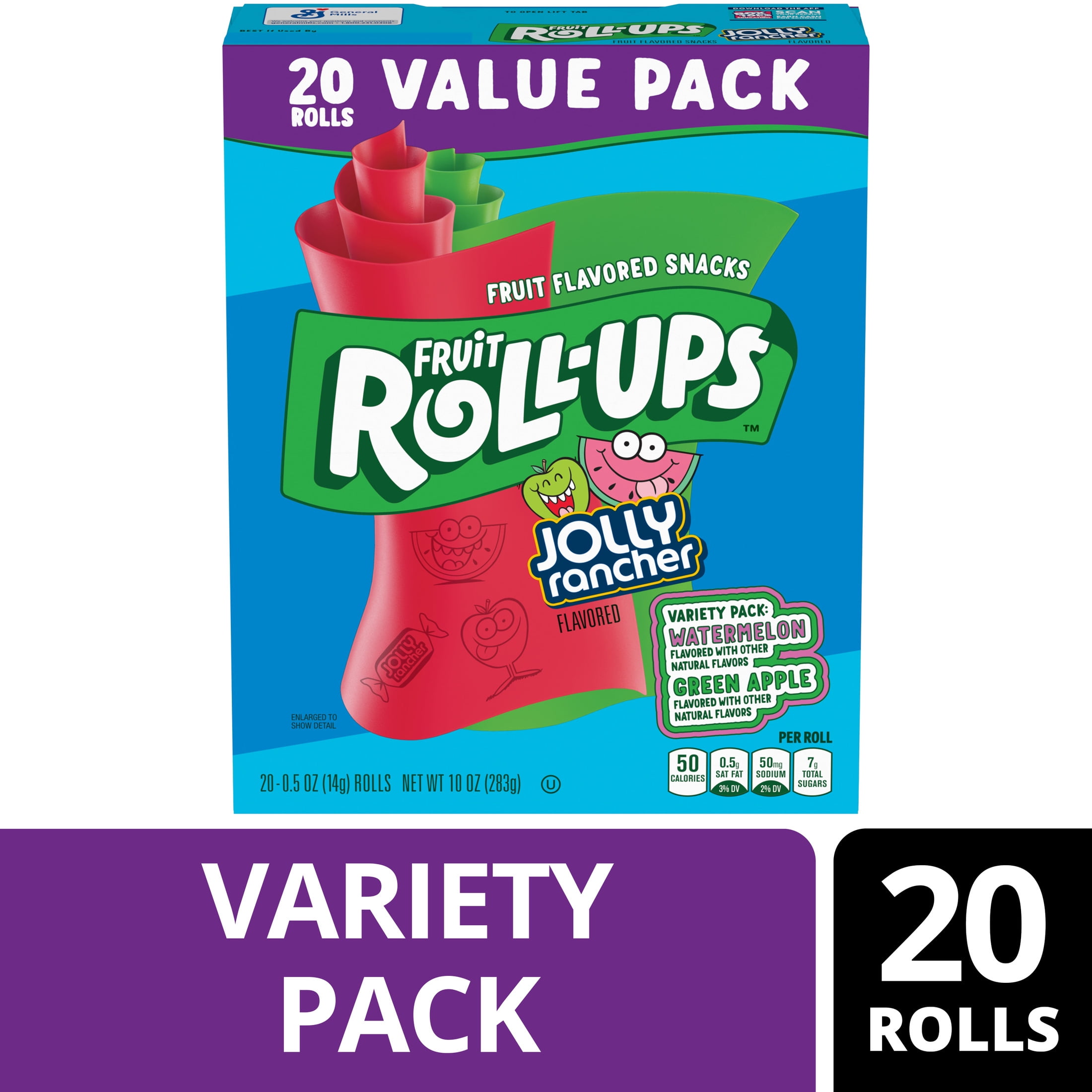 (3 pack) Fruit Roll-Ups Fruit Flavored Snacks, Jolly Rancher, Variety Pack, 20 ct